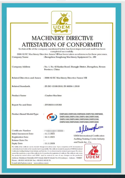 China Zhengzhou Donghong Mechanical Equipment Co., Ltd. certificaten